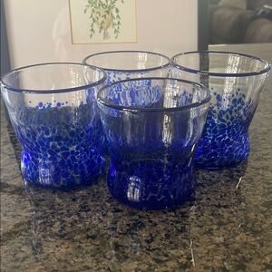 4 Pc. Hand Blown Fused Confetti Art Glasses Stemless Wine Lowball Cocktail 4"